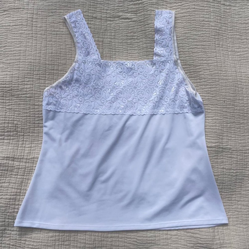 white tank top with lace detailing